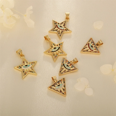 Evil Eye Charms Star Triangle Gold Plated Copper Colorful Cubic Zirconia Enamel DIY Necklace Jewelry Making Pendants