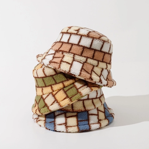 Sombrero De Pescador De Lana De Cordero A Cuadros Invierno Cálido Cortavientos Peluche Ala Corta Para Hombres Mujeres