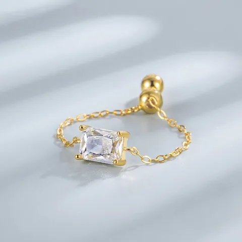 925 Sterling Zilver Verstelbare Rechthoek Zirconia Ketting Ring Goud Zilver Verguld Minimalistische Stijlvolle Vingerring Vrouwen Sieraden