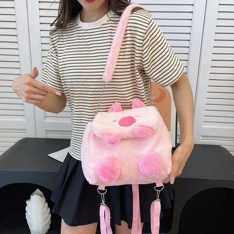 Cute Cartoon Animal Shape Plush Backpack For Girls Women Versatile Capybara Crossbody Shoulder Bag Adjustable Strap Soft