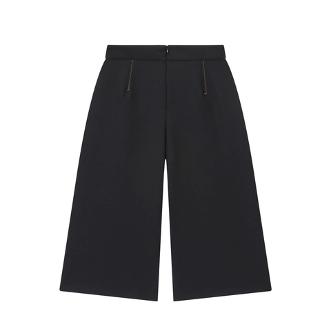 Women High Waisted Wide Leg Shorts Contrast Stitching Gold Button Decorative Casual Office Street Style Black Culottes