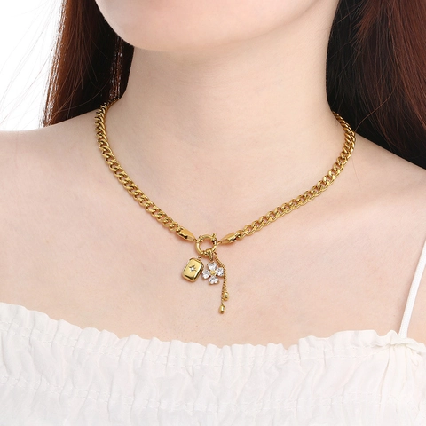 Collana In Acciaio Inossidabile Con Ciondolo Rosa Rossa Cuore Zircone Colorato Gioielli Di Moda Per Donna