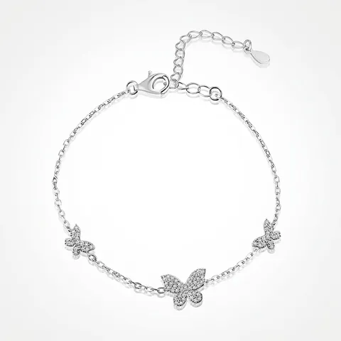 Elegante Bracciale Con Ciondolo A Farfalla In Argento Sterling 925 Pavé Di Zirconi Cubici Gioielli A Maglie Regolabili Per Donne Ragazze