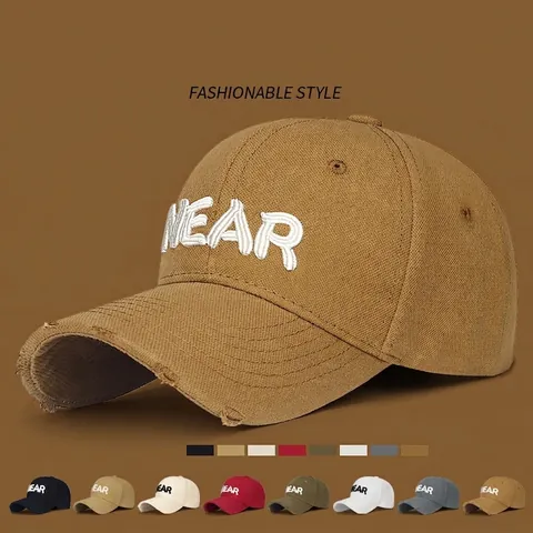 Baseball Cap Distressed Cotton Retro 3D Embroidery Near Letter Adjustable Outdoor Sun Protection Fashion Unisex Hat