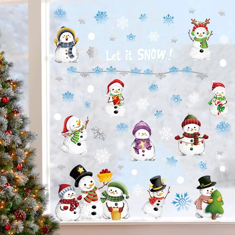 Kerstmis Vensterstickers Sneeuwpop Sneeuwvlok Statisch Hechtend Stickers Voor Glas Ramen Koelkast Xmas Decoratie
