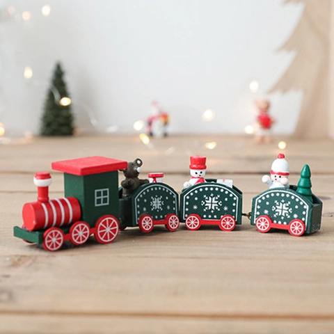 Ornamento Del Treno Di Natale In Legno Decorazione Da Tavolo Con Mini Statuine Pupazzo Di Neve Babbo Natale