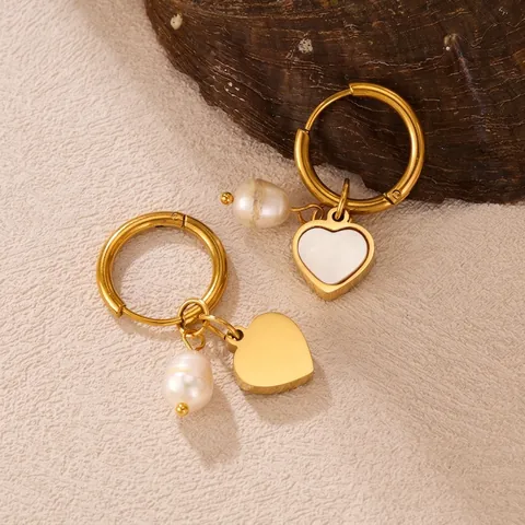 Edelstahl Herz Perlmutt Creolen Damen Süßwasserperle Mode Pendler Temperament Schmuck Geschenk