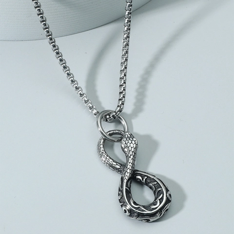 Collana Con Pendente Serpente Retro Lega Argento Simbolo Infinito Design Ouroboros Stile Street Hip Hop Punk Gioielli