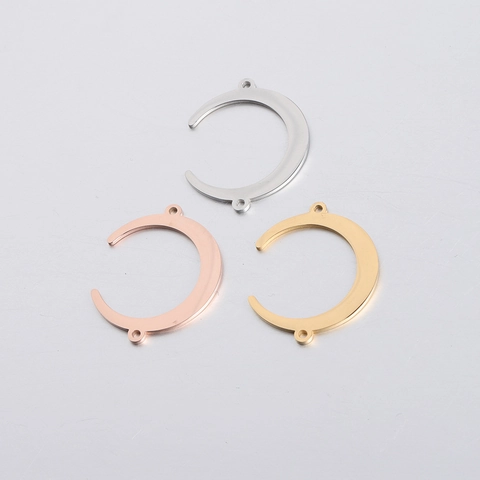 Colgante Conector De Luna Creciente Acero Inoxidable 304 Pulido Espejo Para Creación De Joyas DIY Liso Doble Agujero