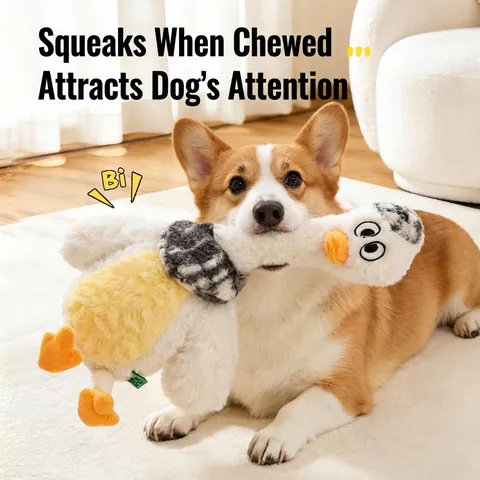 Squeaky Plush Dog Toy Bite Resistant Soft Duck Goose Stuffed Animal For Boredom Relief Interactive Puppy Play