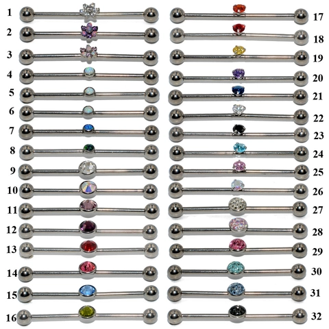 Industrial Barbell Piercing Earring G23 Titanium Cubic Zirconia Opal Bridge Ear Cartilage Stud Fashion Body Jewelry