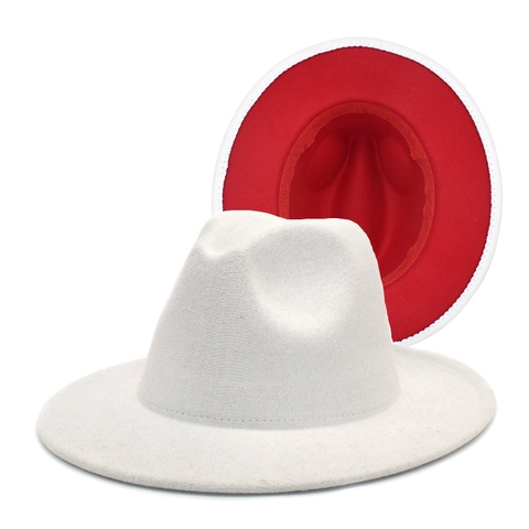 Vintage Two-Tone Wide Brim Woolen Felt Fedora Hat Unisex Jazz Panama Cap Adjustable Flat Top Casual Fashion Dress Hat