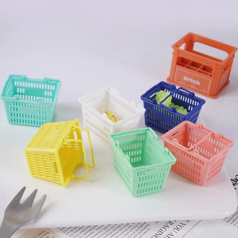 Mini Panier D'achat Jouet De Simulation Miniature En Plastique Maille Creuse Doubles Poignées Maison De Poupée Décor