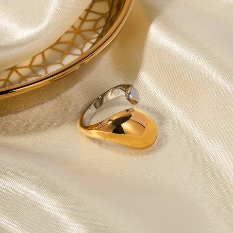 Unregelmäßiger Offener Ring Flüssiger Tropfen Für Damen Gold Silber Edelstahl Farbblock INS Stil Mode Schmuck Ring