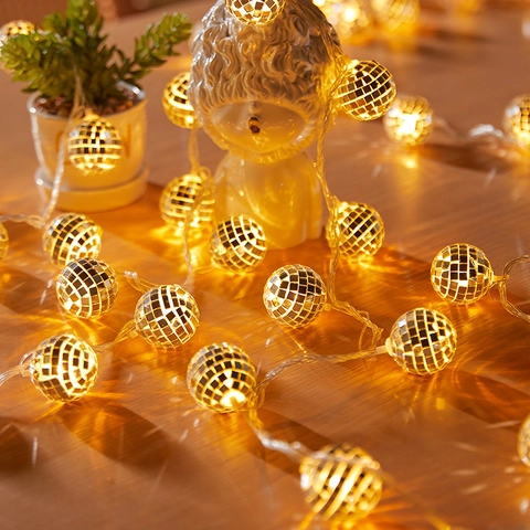 Disco Ball LED String Lights Mirror Glass Reflective Decorative Fairy Lights For Christmas Party Wedding Home Bar Club