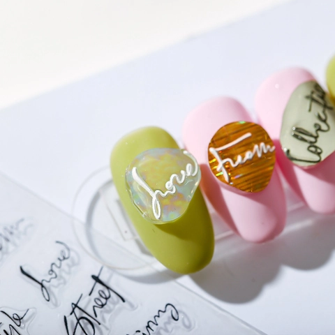 3D Relief Nail Art Stickers Gradient English Letters Handwriting Design Self Adhesive Thin Decals Manicure Decorations