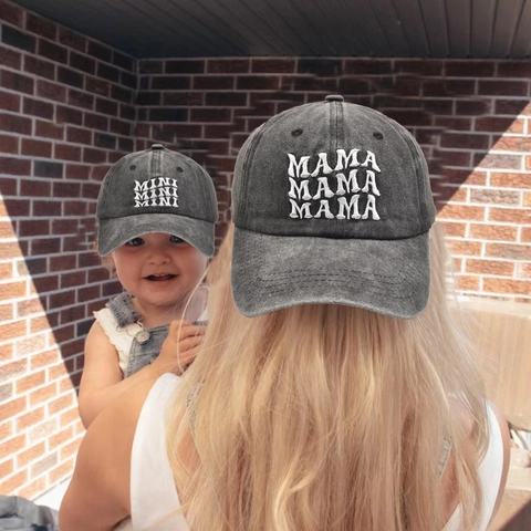 Women Kids Parent Child Baseball Cap Polyester Washed MAMA MINI Letter Embroidery Outdoor Sun Hat Vintage Casual Fashion Hat
