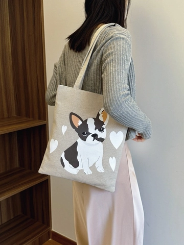 Süße Cartoon Tier Druck Segeltuch Tote Bag Für Damen Casual Medium Umhängetasche Wiederverwendbare Stoff Einkaufstasche Polyester Futter Offen Innentasche Strand Handtasche