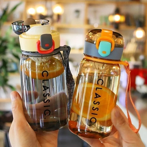Portable Sports Water Bottle PC Plastic Leakproof One Button Flip Lid With Tea Filter And Carrying Strap Drinkware