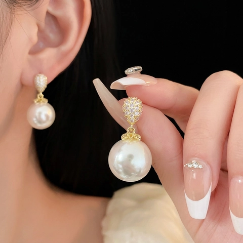 Elegante Wassertropfen Künstliche Perlenohrringe Mit Silbernem Ohrstecker Vergoldete Legierung Zirkonia Für Damen Luxus Mode