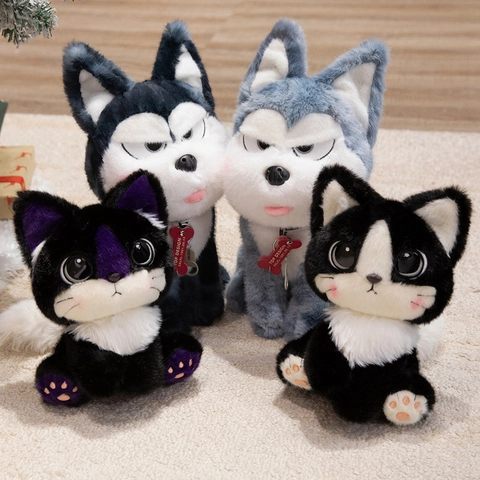Adorabile Peluche Animale Bambola Morbido Cotone PP Gatto Husky Espressione Imbronciata Collare Decorativo Bambini Regalo Arredo