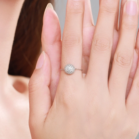 Anello A Catena Regolabile In Argento Sterling 925 Per Donna Sfera Micro Pavé Zirconia Gioielli Da Dito Eleganti Minimalisti