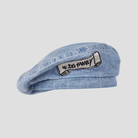 Retro Gewaschene Denim Baskenmütze Mit Besticktem Buchstaben-Aufnäher Verstellbare Malermütze Für Damen