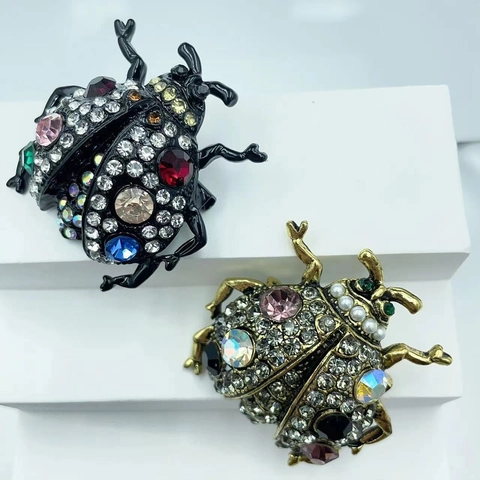 Ladybug Beetle Insect Brooch Pin Alloy Rhinestone Enamel Vintage Animal Fashion Accessories For Women