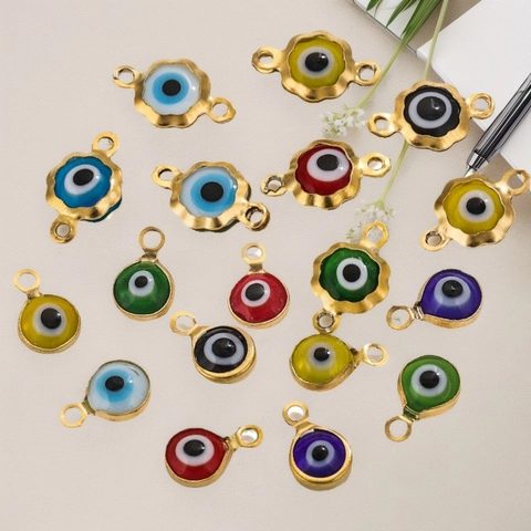 Ciondoli E Connettori Malocchio Pendenti In Acciaio Inossidabile Smalto Forma Di Fiore Tondo Accessori Gioielli DIY