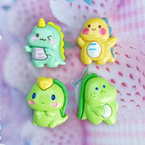 Cartoon Dinosaur Resin Flatback Charms For DIY Hair Clips Phone Case Decoration Glossy Mini Animal Scrapbooking Crafting
