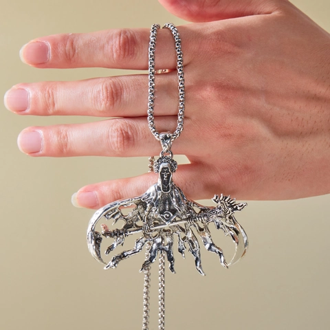 Sensenmann Sense Anhänger Halskette Legierung Gothic Punk Totenkopf Gitarre Halloween Schmuck Herren Damen Dunkler Stil