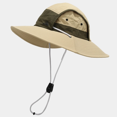 Outdoor Zonnehoed Brede Rand Polyester Sneldrogend Ademend Boonie Hat Verstelbaar Windtouw Voor Wandelen Kamperen Unisex