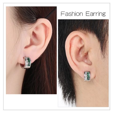 Stainless Steel Hoop Earrings With Colorful Rhinestone Round Geometric Simple Fashion Unisex Jewelry Gift