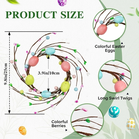 Easter Egg Candle Ring Wreath Colorful Artificial Berries Spring Floral Desktop Decoration Home Ornament Pastoral Style