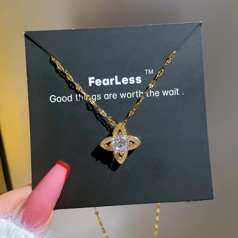 Zirkoon Ster Hanger Ketting Titanium Staal Koper Goud Geometrische Sieraden Voor Vrouwen Minimalistische Koreaanse Stijl