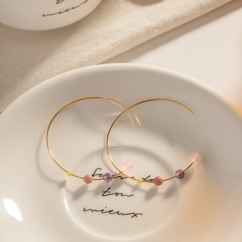 Roestvrijstalen Hoop Oorbellen Met Gekleurde Kralen Geometrische C-Vorm INS Stijl Mode Sieraden Voor Vrouwen