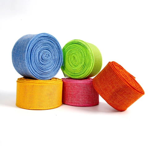 Easter Faux Linen Ribbon Mesh Webbing With Wire Edge For Gift Wrap DIY Bows Party Decoration Solid Color