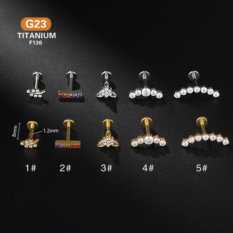 G23 Titanium Lip Piercing Stud Zircon Inlaid Leaf Flower Shape Cartilage Earring Labret Body Jewelry Hypoallergenic