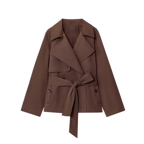 Dames Dubbele Knoopsluiting Halflange Trenchcoat Met Riem Slim Fit Effen Kleur Revers Windjack Herfst Bovenkleding