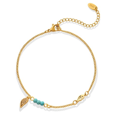 Anklet Titanium Steel 18K Gold Plated Turquoise Beads Wing Evil Eye Charm Bohemian Adjustable Foot Jewelry For Women