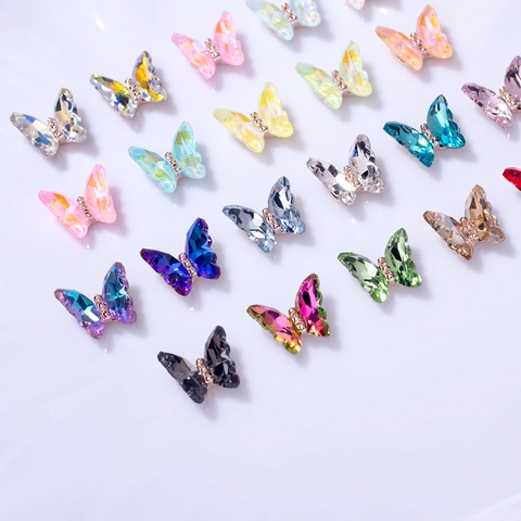 Ciondoli Per Nail Art A Farfalla Tridimensionali Cristallo Aurora Strass Base In Lega Manicure Scintillante Decorazione DIY