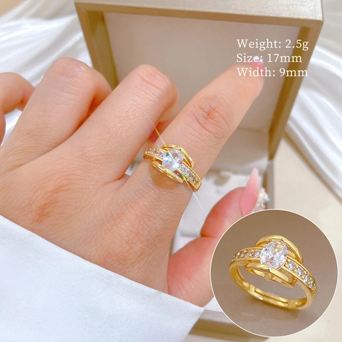 Anello Regolabile Con Zircone Ovale Ottone Placcato Oro Reale Gioielli Minimalisti Eleganti Da Donna