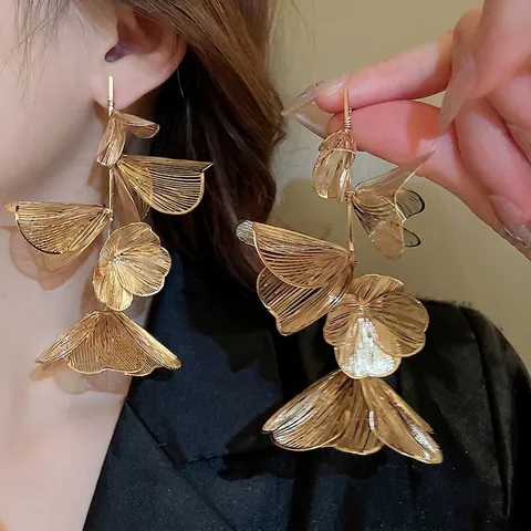 Large Flower Dangle Earrings Copper Hollow Tassel Drop With Silver Earring Post Chic Exaggerated For Women
