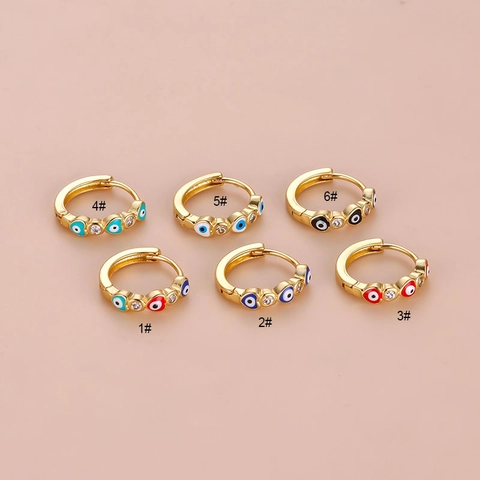 Heart Shape Evil Eye Hoop Earrings Bohemian Copper With Zircon And Colorful Enamel Nazar Ethnic Style Jewelry For Women