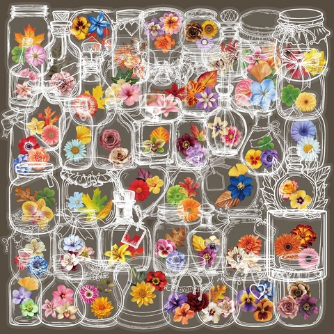 PET Floral Stickers In Bottle Patterns For Scrapbooking DIY Crafts Journaling Decorative Botanical Decals Waterproof Flower Stickers