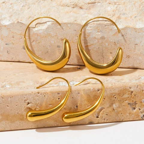 Minimalist Stainless Steel Hoop Earrings Geometric Water Drop C-Shaped Mirror Polished High Gloss Jewelry For Women