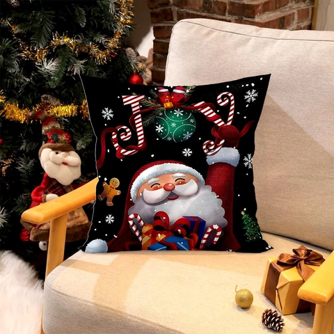 Christmas Pillow Case Short Plush Polyester Santa Claus Snowman Cartoon Print Home Sofa Decor Festive Cushion Cover