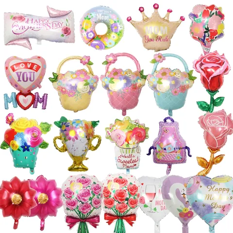 Aluminum Foil Balloons Decorative Floral Wreath Crown Heart Shape Mother's Day Party Ornaments Gifts For Mom