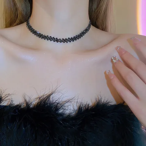 Collana Choker Con Strass Geometrico Zigzag Rame Elegante Gioielli Moda Accessorio Donna Festa Matrimonio