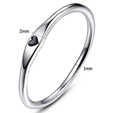 Minimalist Heart Ring Stainless Steel Black Enamel Love Band Slim Stackable Jewelry For Women Chic Fashion Accessories